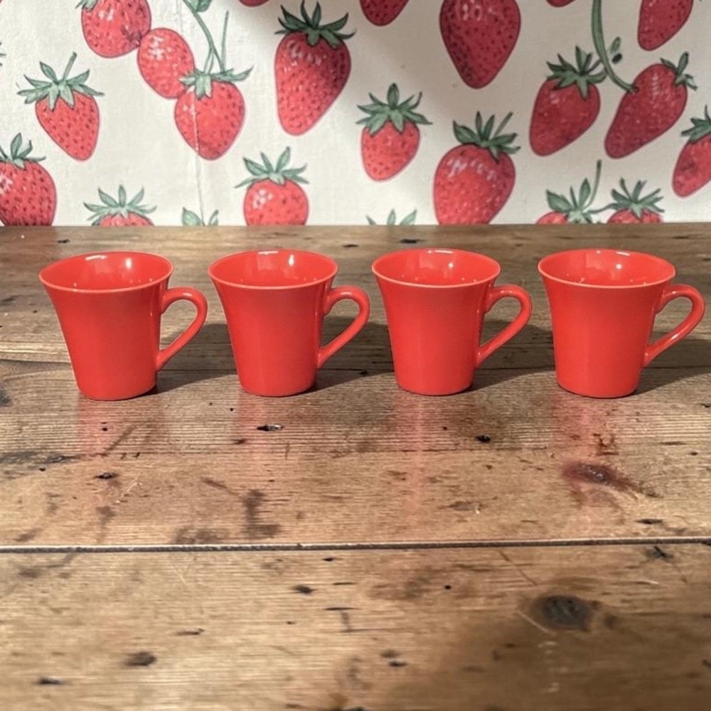 10 Strawberry Street Red Coffee Cups, Set of 4, Vintage Inspired Mugs, Drinkware